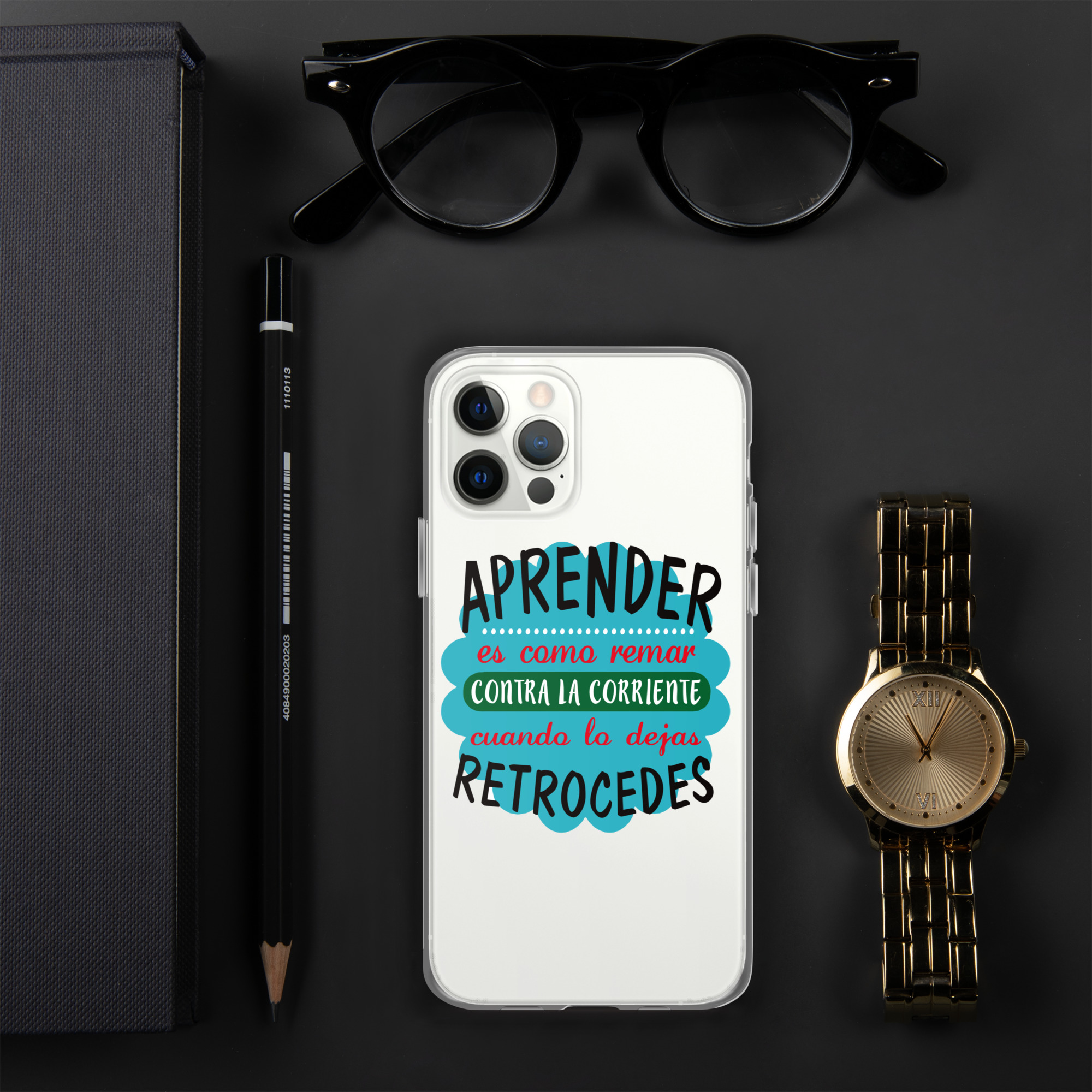 Funda transparente para iPhone® "Aprender es como Remar Contracorriente" - Imagen 4