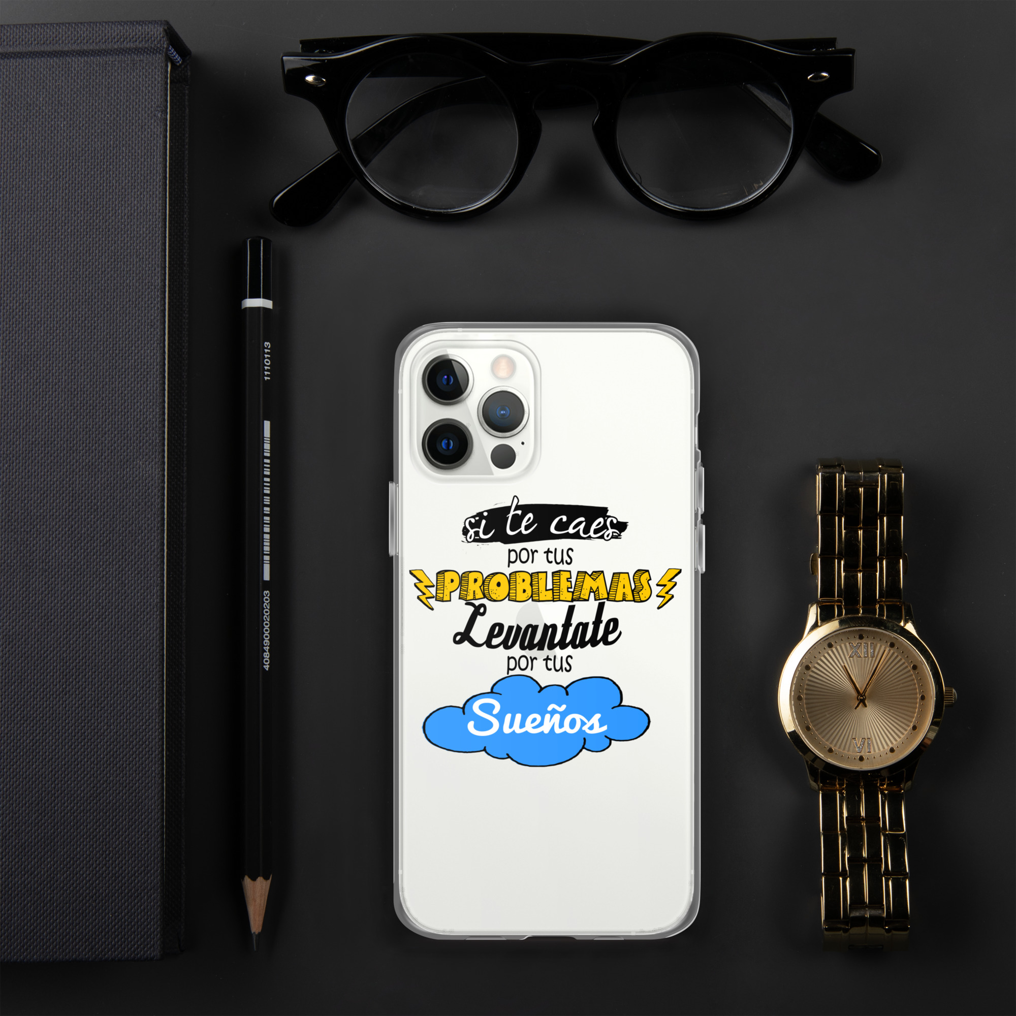 Funda transparente para iPhone® "Si te caes por tus problemas levántate por tus sueños" - Imagen 4