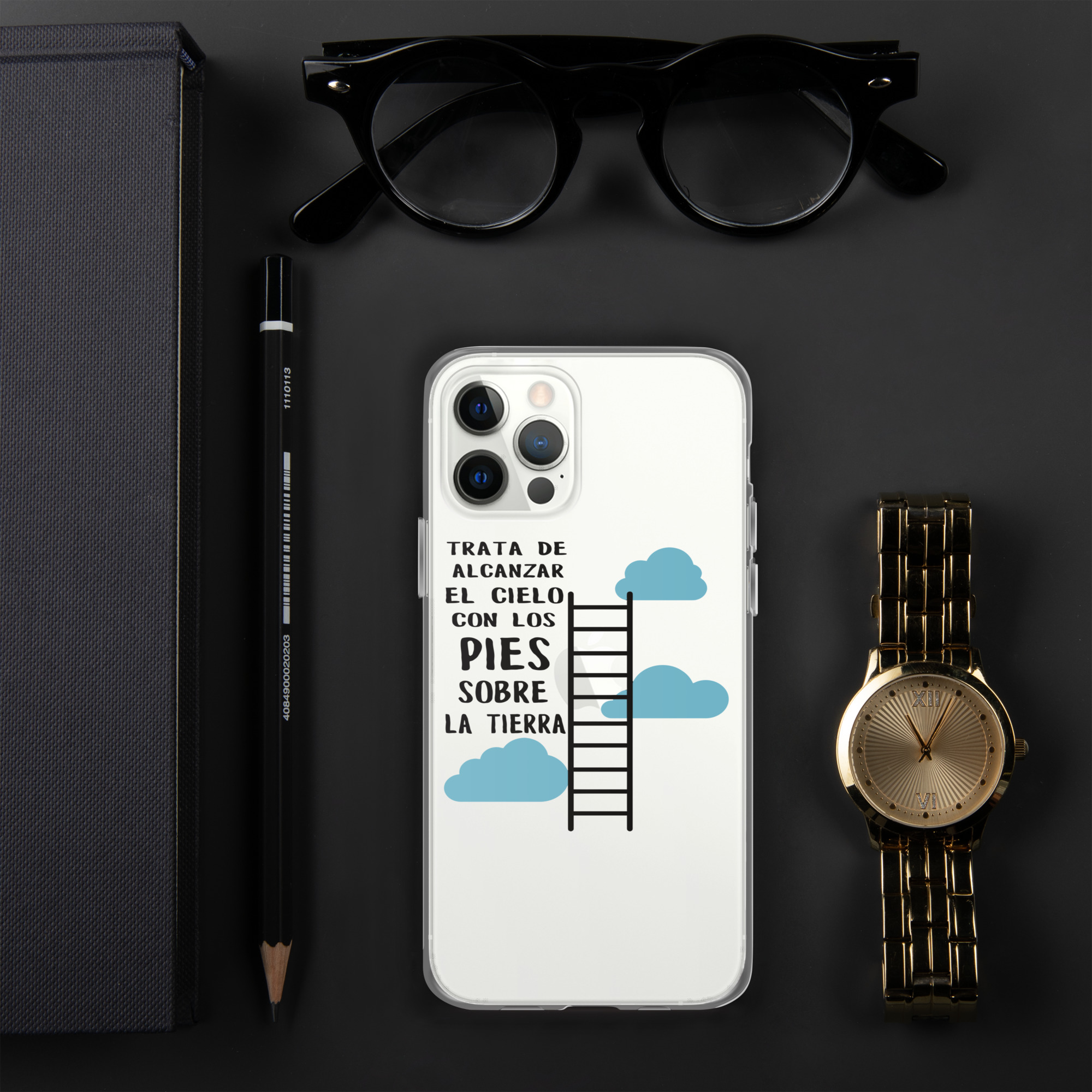 Funda transparente para iPhone® "Trata de alcanzar el cielo con los pies sobre la tierra" - Imagen 4